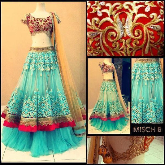 Aqua Color Net Lehenga - Ethnicyug