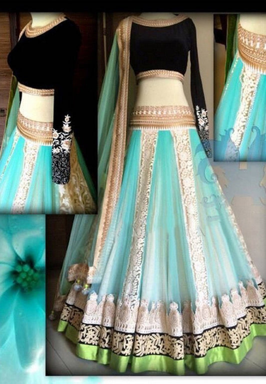 Aqua Color Net Lehenga - Ethnicyug