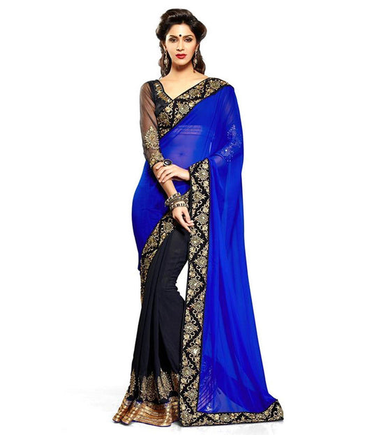 Beautiful Blue Nakashi Designer Wedding wear Saree - Ethnicyug