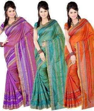 Attractive Combo Pack 3 Cotton Silk Designer Party wear Sarees - Ethnicyug