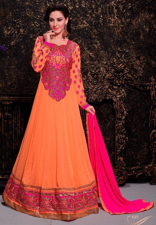 Alluring Orange Color Designer Wedding Wear Anarkali Suit - Ethnicyug