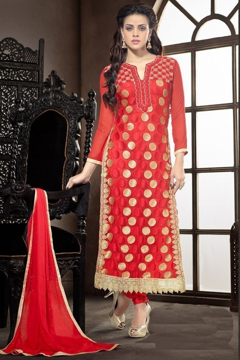 Beautiful Red Semi Stitched Party Wear Salwar Kameez EBSFSK15501E - Ethnicyug