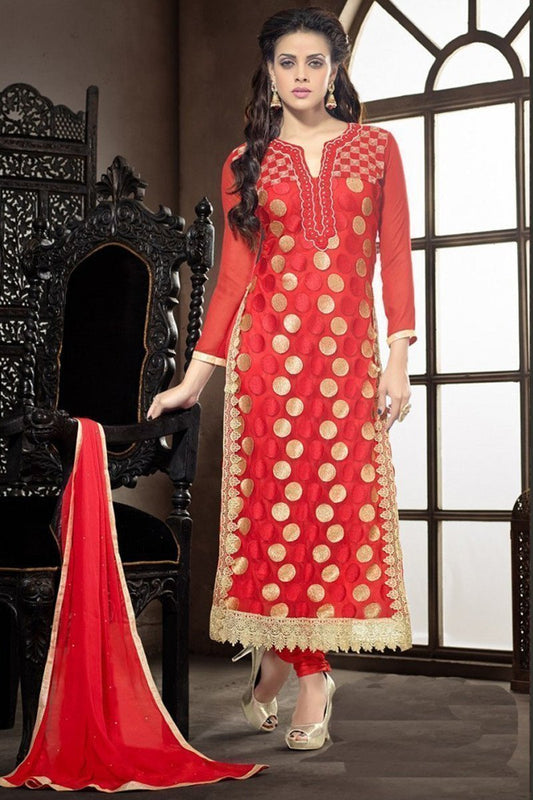 Beautiful Red Semi Stitched Party Wear Salwar Kameez EBSFSK15501E - Ethnicyug