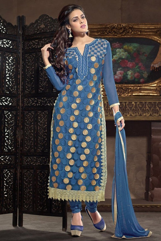 Amazing Blue Semi Stitched Party Wear Salwar Kameez EBSFSK15501F - Ethnicyug