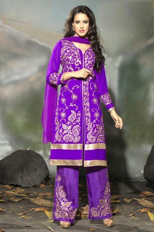 Beautiful Purple Semi Stitched Party Wear Salwar Kameez EBSFSK15504G - Ethnicyug