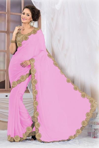 Attractive Pink Georgette Saree EBSFS16501 &oslash;&aring; &aring;