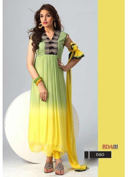 Beautiful Shaded Green & Yellow colour Anarkali suit - Ethnicyug