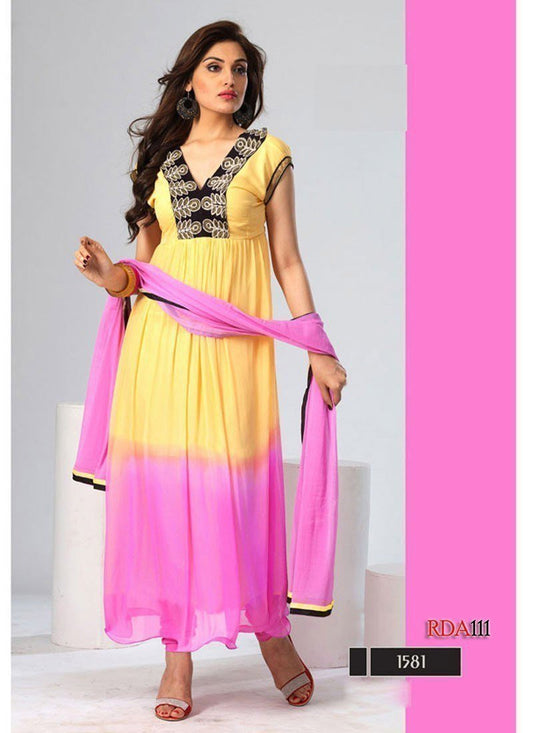 Beautiful Shaded Pink & Yellow colour Anarkali suit - Ethnicyug