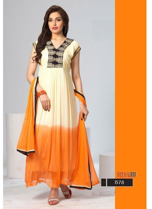 Beautiful Shaded Orange & White colour Anarkali suit - Ethnicyug