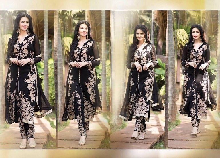ANJANI LATEST EMBROIDERED DESIGNER DARK BLACK STRAIGHT SUITS - Ethnicyug