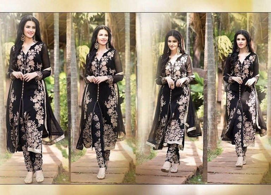 ANJANI LATEST EMBROIDERED DESIGNER DARK BLACK STRAIGHT SUITS - Ethnicyug